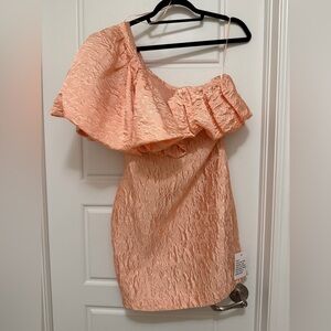 ASOS Lux Peach Textured One-Shoulder Ruffle Dress